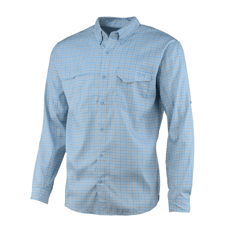 HUK Mens Button Down Casual Tide Point Woven Plaid Long Sleeve Shirt 